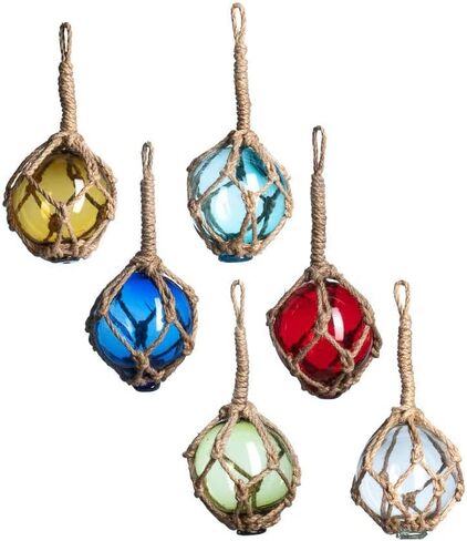كرة صيد زجاجية يابانية - 3 بوصات متعددة الألوان (6 عبوات) - عوامات زجاجية بحبل - عوامات زجاجية يابانية - زجاج عائم لصيد الأسماك - كرات زجاجية عائمة - ديكور كرة زجاجية عائمة - كرات زجاجية بحرية in Kuwait