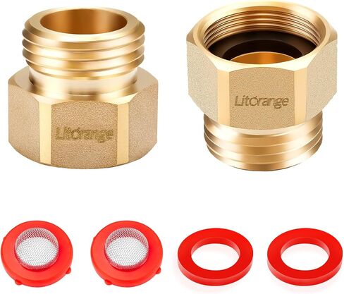 Litorange 2 حزمة محول مريلة خرطوم خالية من الرصاص، 1-1/16 بوصة خيط رفيع أنثى × 3/4 ذكر GHT محول مانع التدفق الخلفي مع غسالات لصدريات خرطوم رأس السهم القياسية الأمريكية وتركيب صنبور قواطع الفراغ in Kuwait