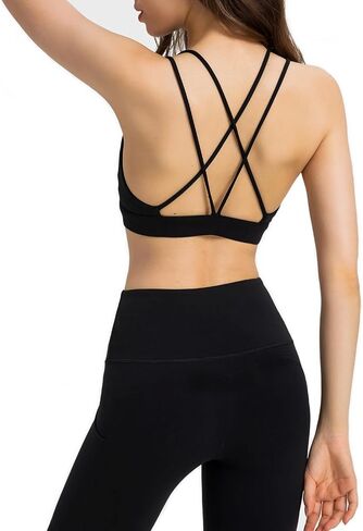 Lemedy Strappy Sports Bras for Women Criss Cross Back Padded Workout Crop Yoga Tank Tops in Saudi Arabia