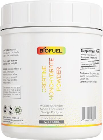 Biofuel Creatine Monohydrate Powder – Enhances Muscle Building, Strength, and Performance – 500g, 100 Servings in Saudi Arabia