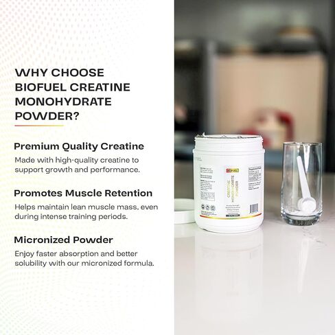 Biofuel Creatine Monohydrate Powder – Enhances Muscle Building, Strength, and Performance – 500g, 100 Servings in Saudi Arabia