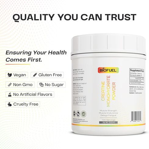 Biofuel Creatine Monohydrate Powder – Enhances Muscle Building, Strength, and Performance – 500g, 100 Servings in Saudi Arabia
