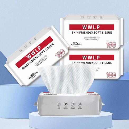 WYV Disposable Face Towel, 100 Count Cotton Facial Dry Wipes, Soft dry Wipes Cotton Facial Tissues, Multi-purpose Portable Face Clean Towels for Cleansing, Skincare and Makeup Remover in Saudi Arabia