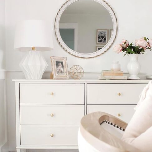 sawsile Round Decorative Mirror 24inch Circle Farmhouse Style Mirror Rustic Natural Wooden Frame Beads Mirror for Bedroom, Bathroom, Living Room or Entryway in Kuwait