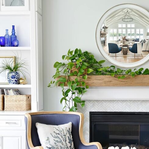 sawsile Round Decorative Mirror 24inch Circle Farmhouse Style Mirror Rustic Natural Wooden Frame Beads Mirror for Bedroom, Bathroom, Living Room or Entryway in Kuwait