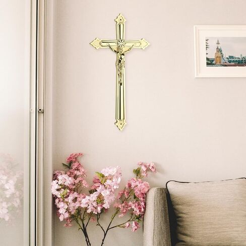 FILTA Gold Metal Crucifix Wall Cross and Metal Catholic Crucifix for Home Decor, Sacrosanct Catholic Hanging Jesus Christ Crosses for Wall,14.9 Inch in Saudi Arabia
