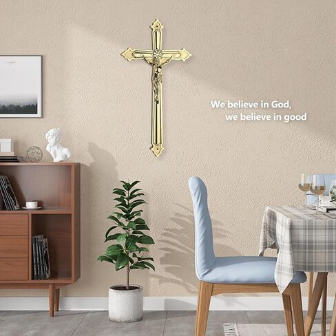 FILTA Gold Metal Crucifix Wall Cross and Metal Catholic Crucifix for Home Decor, Sacrosanct Catholic Hanging Jesus Christ Crosses for Wall,14.9 Inch in Saudi Arabia