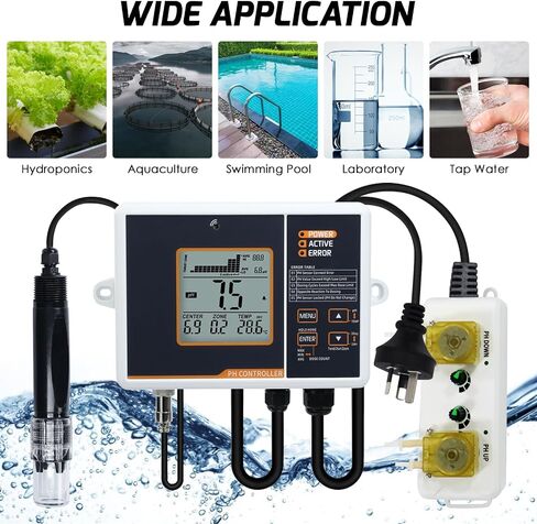 وحدة تحكم درجة الحموضة الرقمية مع مقابس تتابع مزدوجة ومضخة جرعات، تحكم في درجة الحموضة لأعلى ولأسفل، عرض اتجاه مخطط درجة الحموضة، تعويض درجة الحرارة للزراعة المائية، نمو النبات، حوض السمك in Saudi Arabia