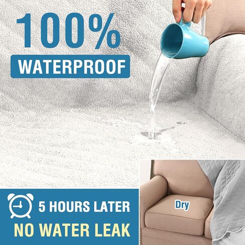 H.VERSAILTEX Teddy Fleece Chair Slip Covers 100% Waterproof Sofa Slipcovers Non-Slip Chair Covers for Living Room Furniture Protector Slipcover for Dogs, Children, Pets (Chair, Natural White) in Kuwait