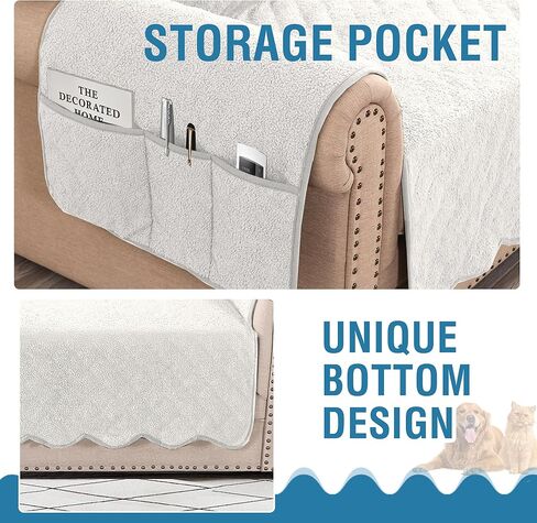 H.VERSAILTEX Teddy Fleece Chair Slip Covers 100% Waterproof Sofa Slipcovers Non-Slip Chair Covers for Living Room Furniture Protector Slipcover for Dogs, Children, Pets (Chair, Natural White) in Kuwait