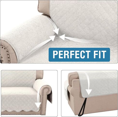 H.VERSAILTEX Teddy Fleece Chair Slip Covers 100% Waterproof Sofa Slipcovers Non-Slip Chair Covers for Living Room Furniture Protector Slipcover for Dogs, Children, Pets (Chair, Natural White) in Kuwait