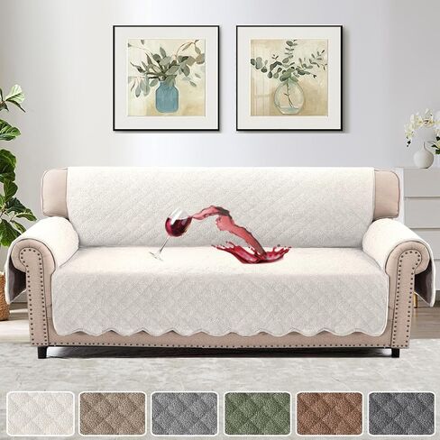 H.VERSAILTEX Teddy Fleece Chair Slip Covers 100% Waterproof Sofa Slipcovers Non-Slip Chair Covers for Living Room Furniture Protector Slipcover for Dogs, Children, Pets (Chair, Natural White) in Kuwait