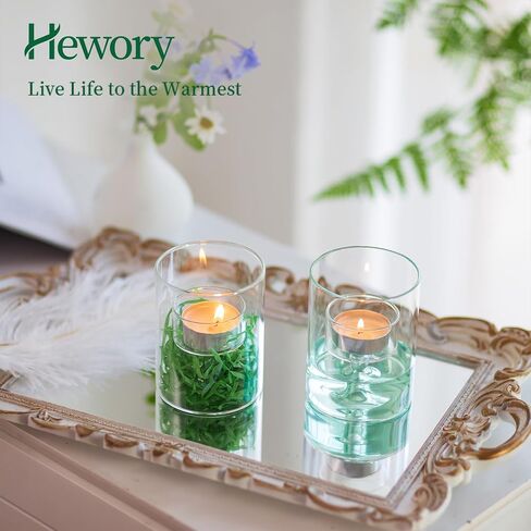 Tealight Candle Holder for Table Centerpiece: Hewory 12 PCS Glass Hurricane Candle Holder for Tealight, Votive, Floating Candle, Clear Tea Lights Candle Holders for Dinning Room Wedding Party Decor… in Saudi Arabia