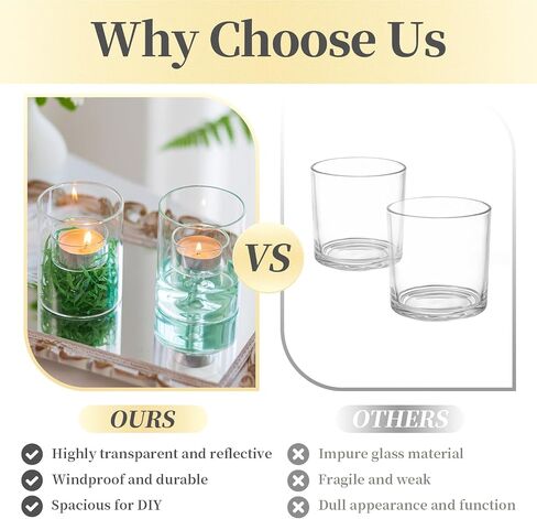 Tealight Candle Holder for Table Centerpiece: Hewory 12 PCS Glass Hurricane Candle Holder for Tealight, Votive, Floating Candle, Clear Tea Lights Candle Holders for Dinning Room Wedding Party Decor… in Saudi Arabia