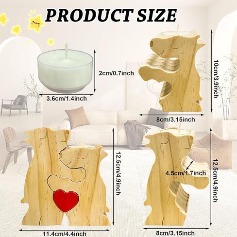 Yeelan Wooden Votive Candle Holders,Bear Couple Puzzle, Romantic Tealight Candle Holder,Natural Rustic Home Decor,Best Friend Birthday Gifts for Women,Valentines Wedding Decor in Saudi Arabia