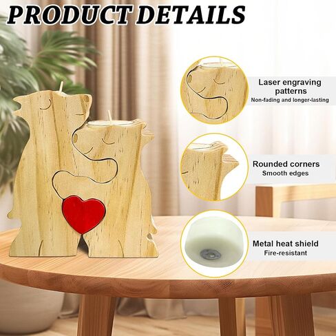 Yeelan Wooden Votive Candle Holders,Bear Couple Puzzle, Romantic Tealight Candle Holder,Natural Rustic Home Decor,Best Friend Birthday Gifts for Women,Valentines Wedding Decor in Saudi Arabia