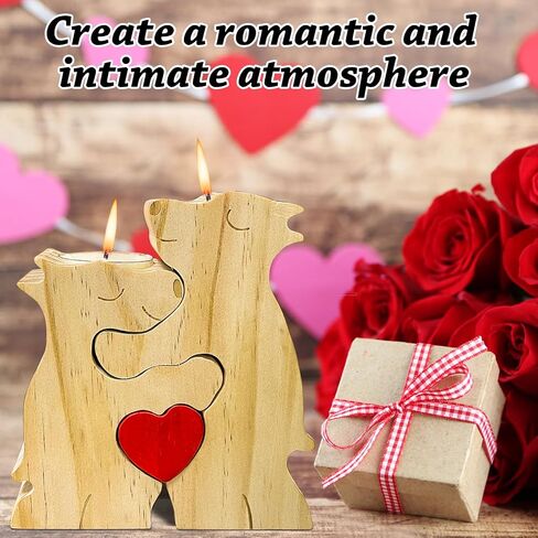 Yeelan Wooden Votive Candle Holders,Bear Couple Puzzle, Romantic Tealight Candle Holder,Natural Rustic Home Decor,Best Friend Birthday Gifts for Women,Valentines Wedding Decor in Saudi Arabia
