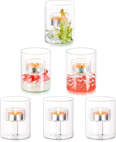 Tealight Candle Holder for Table Centerpiece: Hewory 12 PCS Glass Hurricane Candle Holder for Tealight, Votive, Floating Candle, Clear Tea Lights Candle Holders for Dinning Room Wedding Party Decor… in Saudi Arabia