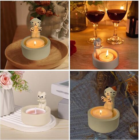 DanLingJewelry 2 قطعة حامل شمعة القط الراتنج الاحترار الكفوف لطيف الحيوانات الأليفة هريرة الشاي ضوء أصحاب شمعة حامل للمنزل ديكور للطاولات in Kuwait
