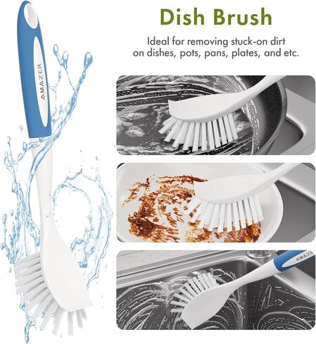 Amazer 8 Pack Cleaning Brush Set for Kitchen, Dish Scrubber Brush with Stiff Bristles, Crevice Brush, Scouring Pad, Stove Brush Tools for Household Use Sink, Pots, Bathroom, Window, Grout in Saudi Arabia