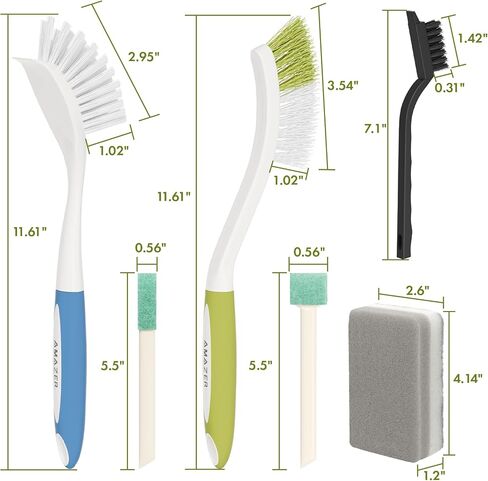 Amazer 8 Pack Cleaning Brush Set for Kitchen, Dish Scrubber Brush with Stiff Bristles, Crevice Brush, Scouring Pad, Stove Brush Tools for Household Use Sink, Pots, Bathroom, Window, Grout in Saudi Arabia