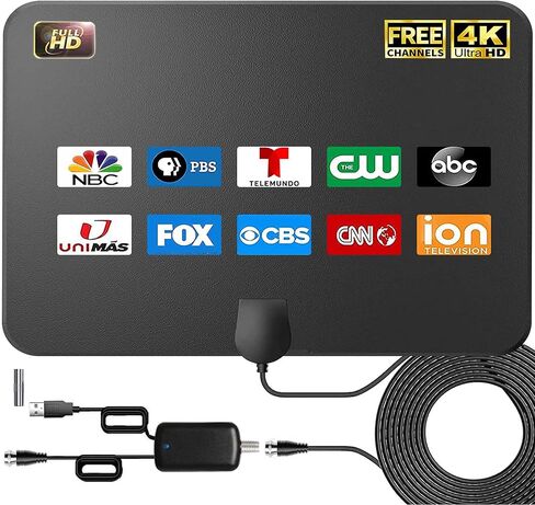 هوائي تلفزيون رقمي عالي الدقة 4K طويل المدى 1000 ميل، دعم داخلي للتلفزيون الذكي 4K 1080p Fire TV Stick وجميع أجهزة التلفاز القديمة 360 درجة، معزز إشارة استقبال الإشارة مع كابل محوري HDTV بطول 18 قدمًا باللون الأبيض in Kuwait