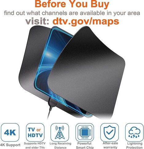 هوائي تلفزيون رقمي عالي الدقة 4K طويل المدى 1000 ميل، دعم داخلي للتلفزيون الذكي 4K 1080p Fire TV Stick وجميع أجهزة التلفاز القديمة 360 درجة، معزز إشارة استقبال الإشارة مع كابل محوري HDTV بطول 18 قدمًا باللون الأبيض in Kuwait