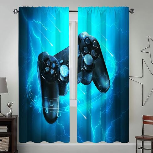 Miyotaa Blue Video Game Curtains 2 Panels 42W x 63H Rod Pocket Cool Teen Boys Gaming Cool Gamepad Polyester Window Drapery Treatment for Bedroom Living Room in Saudi Arabia