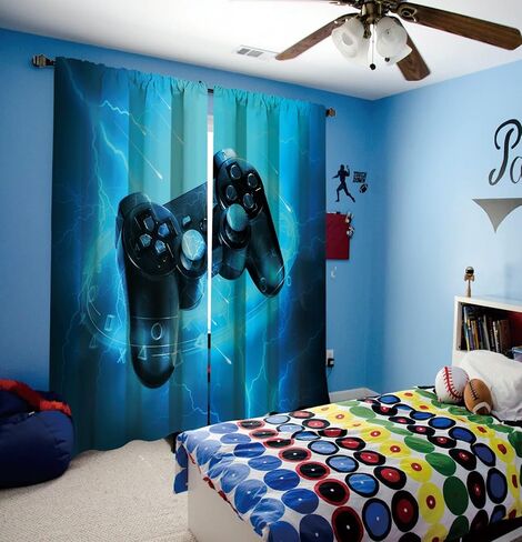 Miyotaa Blue Video Game Curtains 2 Panels 42W x 63H Rod Pocket Cool Teen Boys Gaming Cool Gamepad Polyester Window Drapery Treatment for Bedroom Living Room in Saudi Arabia