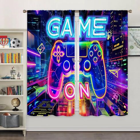 Miyotaa Blue Video Game Curtains 2 Panels 42W x 63H Rod Pocket Cool Teen Boys Gaming Cool Gamepad Polyester Window Drapery Treatment for Bedroom Living Room in Saudi Arabia