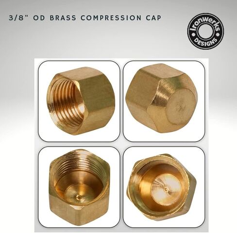 Ironwerks 3/8" OD تركيب غطاء ضغط نحاسي، غطاء صمام إيقاف، خالي من الرصاص لإغلاق الأنابيب غير المستخدمة - عبوتان in Kuwait