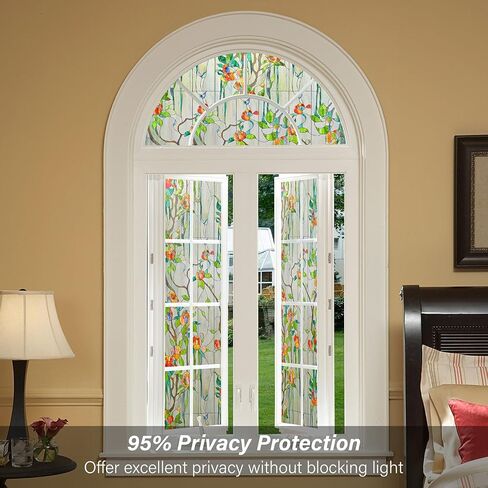 Kromapolis Stained Glass Window Film, 3D Floral Decorative Window Privacy Film, Frosted Window Clings, UV Sun Blocking Non-Adhesive Glass Window Tint for Home (Textured, 16.9 x 39.4 inch) in Saudi Arabia