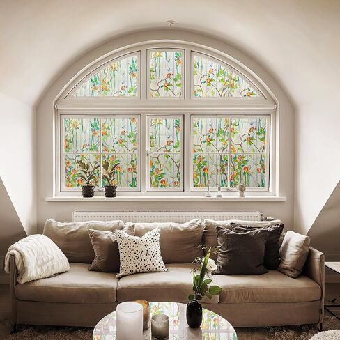 Kromapolis Stained Glass Window Film, 3D Floral Decorative Window Privacy Film, Frosted Window Clings, UV Sun Blocking Non-Adhesive Glass Window Tint for Home (Textured, 16.9 x 39.4 inch) in Saudi Arabia