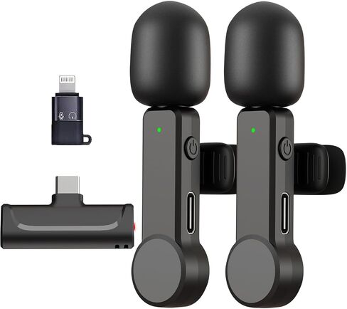 NPTCL Wireless Microphone for iPhone and Android Phones - 2 Pack Cordless Lavalier Lapel Microphone Noise Canceling Lav Mic for Video Recording Vlog TikTok Instagram in Saudi Arabia