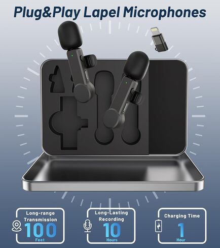 NPTCL Wireless Microphone for iPhone and Android Phones - 2 Pack Cordless Lavalier Lapel Microphone Noise Canceling Lav Mic for Video Recording Vlog TikTok Instagram in Saudi Arabia