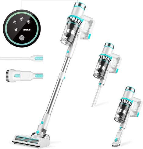 مكنسة كهربائية لاسلكية من Belife، 38 كيلو باسكال 500 واط، مكنسة كهربائية منزلية لاسلكية بيضاء لشعر الحيوانات الأليفة مع شاشة LED تعمل باللمس، مكنسة كهربائية لاصقة للسجاد والأرضيات المنزلية، وقت تشغيل 45 دقيقة in Kuwait