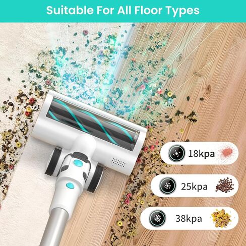 مكنسة كهربائية لاسلكية من Belife، 38 كيلو باسكال 500 واط، مكنسة كهربائية منزلية لاسلكية بيضاء لشعر الحيوانات الأليفة مع شاشة LED تعمل باللمس، مكنسة كهربائية لاصقة للسجاد والأرضيات المنزلية، وقت تشغيل 45 دقيقة in Kuwait