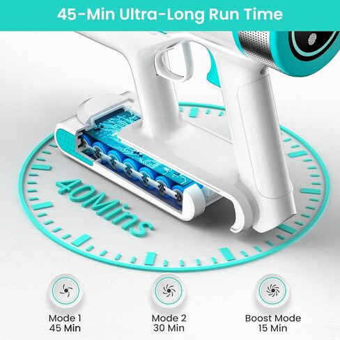 مكنسة كهربائية لاسلكية من Belife، 38 كيلو باسكال 500 واط، مكنسة كهربائية منزلية لاسلكية بيضاء لشعر الحيوانات الأليفة مع شاشة LED تعمل باللمس، مكنسة كهربائية لاصقة للسجاد والأرضيات المنزلية، وقت تشغيل 45 دقيقة in Kuwait