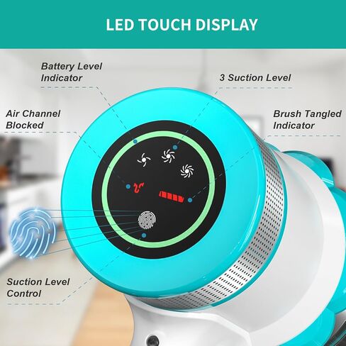 مكنسة كهربائية لاسلكية من Belife، 38 كيلو باسكال 500 واط، مكنسة كهربائية منزلية لاسلكية بيضاء لشعر الحيوانات الأليفة مع شاشة LED تعمل باللمس، مكنسة كهربائية لاصقة للسجاد والأرضيات المنزلية، وقت تشغيل 45 دقيقة in Kuwait