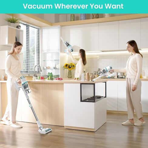 مكنسة كهربائية لاسلكية من Belife، 38 كيلو باسكال 500 واط، مكنسة كهربائية منزلية لاسلكية بيضاء لشعر الحيوانات الأليفة مع شاشة LED تعمل باللمس، مكنسة كهربائية لاصقة للسجاد والأرضيات المنزلية، وقت تشغيل 45 دقيقة in Kuwait