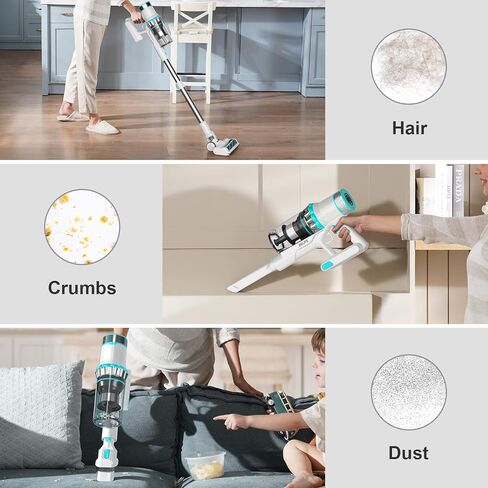 مكنسة كهربائية لاسلكية من Belife، 38 كيلو باسكال 500 واط، مكنسة كهربائية منزلية لاسلكية بيضاء لشعر الحيوانات الأليفة مع شاشة LED تعمل باللمس، مكنسة كهربائية لاصقة للسجاد والأرضيات المنزلية، وقت تشغيل 45 دقيقة in Kuwait