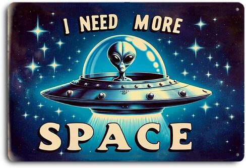 Retro Sci-Fi Space Themed Metal Tin Sign - 12x8 Inches Vintage Wall Decor with Classic UFO & Alien Design for Home, Bar, Man Cave - Galactic Outer Space Decoration in Kuwait