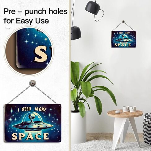 Retro Sci-Fi Space Themed Metal Tin Sign - 12x8 Inches Vintage Wall Decor with Classic UFO & Alien Design for Home, Bar, Man Cave - Galactic Outer Space Decoration in Kuwait