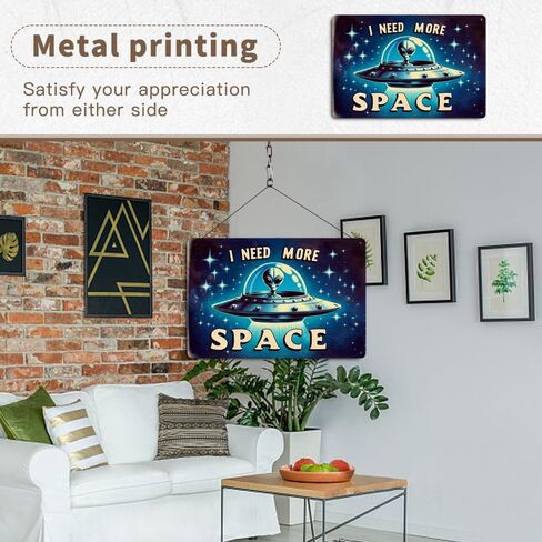Retro Sci-Fi Space Themed Metal Tin Sign - 12x8 Inches Vintage Wall Decor with Classic UFO & Alien Design for Home, Bar, Man Cave - Galactic Outer Space Decoration in Kuwait