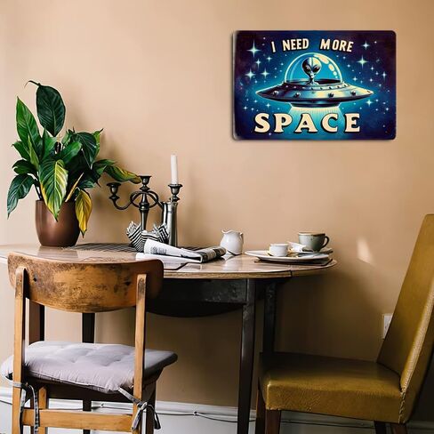 Retro Sci-Fi Space Themed Metal Tin Sign - 12x8 Inches Vintage Wall Decor with Classic UFO & Alien Design for Home, Bar, Man Cave - Galactic Outer Space Decoration in Kuwait