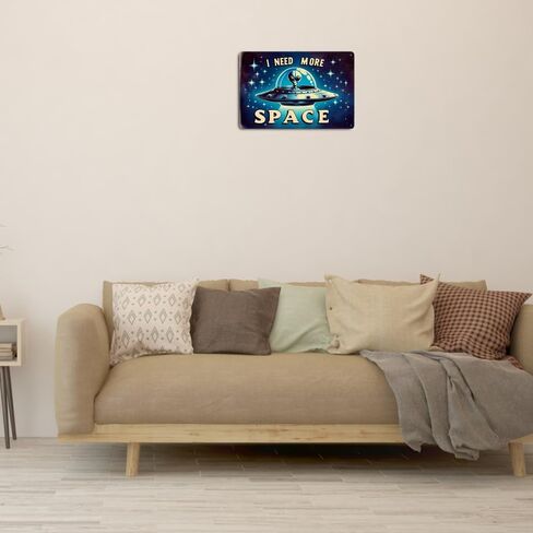 Retro Sci-Fi Space Themed Metal Tin Sign - 12x8 Inches Vintage Wall Decor with Classic UFO & Alien Design for Home, Bar, Man Cave - Galactic Outer Space Decoration in Kuwait