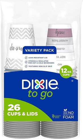 Dixie To Go Medium Paper Coffee Cups With Lids, 12 Oz, 26 Count, Disposable Cups For On-The-Go Hot Beverages in Saudi Arabia
