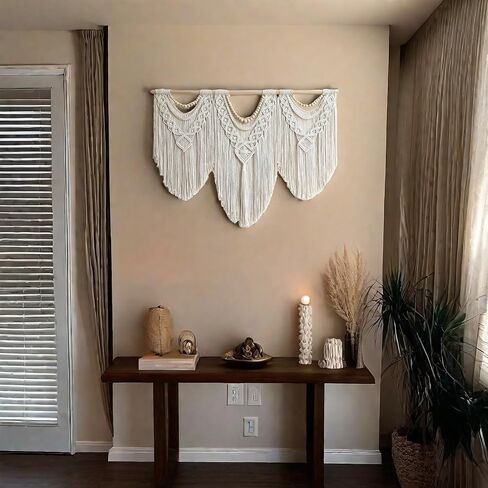 KLEVERISE Large Macrame Wall Hanging - 43"x32" Boho Handmade Woven Tapestry, Macrame Wall Hanging Large, Perfect for Bedroom, Living Room, Apartment or Wedding (Wood Bead Decoration) in Saudi Arabia