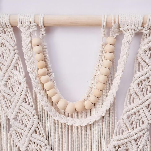 KLEVERISE Large Macrame Wall Hanging - 43"x32" Boho Handmade Woven Tapestry, Macrame Wall Hanging Large, Perfect for Bedroom, Living Room, Apartment or Wedding (Wood Bead Decoration) in Saudi Arabia