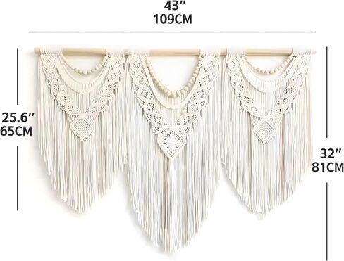 KLEVERISE Large Macrame Wall Hanging - 43"x32" Boho Handmade Woven Tapestry, Macrame Wall Hanging Large, Perfect for Bedroom, Living Room, Apartment or Wedding (Wood Bead Decoration) in Saudi Arabia